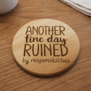 Custom Laser Engraved Wood Coasters - Set of 4 - Choose Funny Text Images